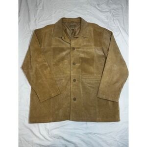 Ruff Hewn Genuine Leather Suede Trucker Jacket Tan Mens XL Vintage